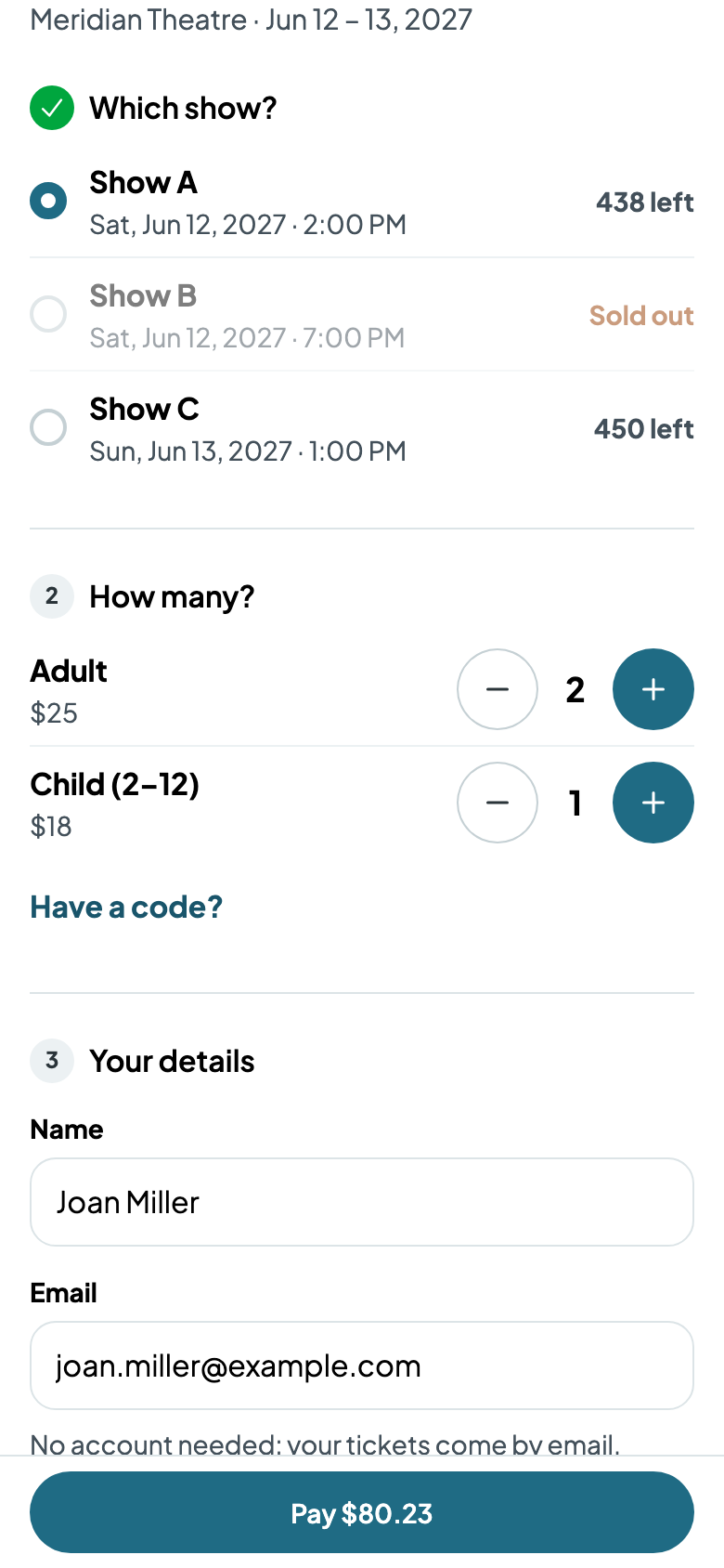 2 Adult and 1 Child for Show A