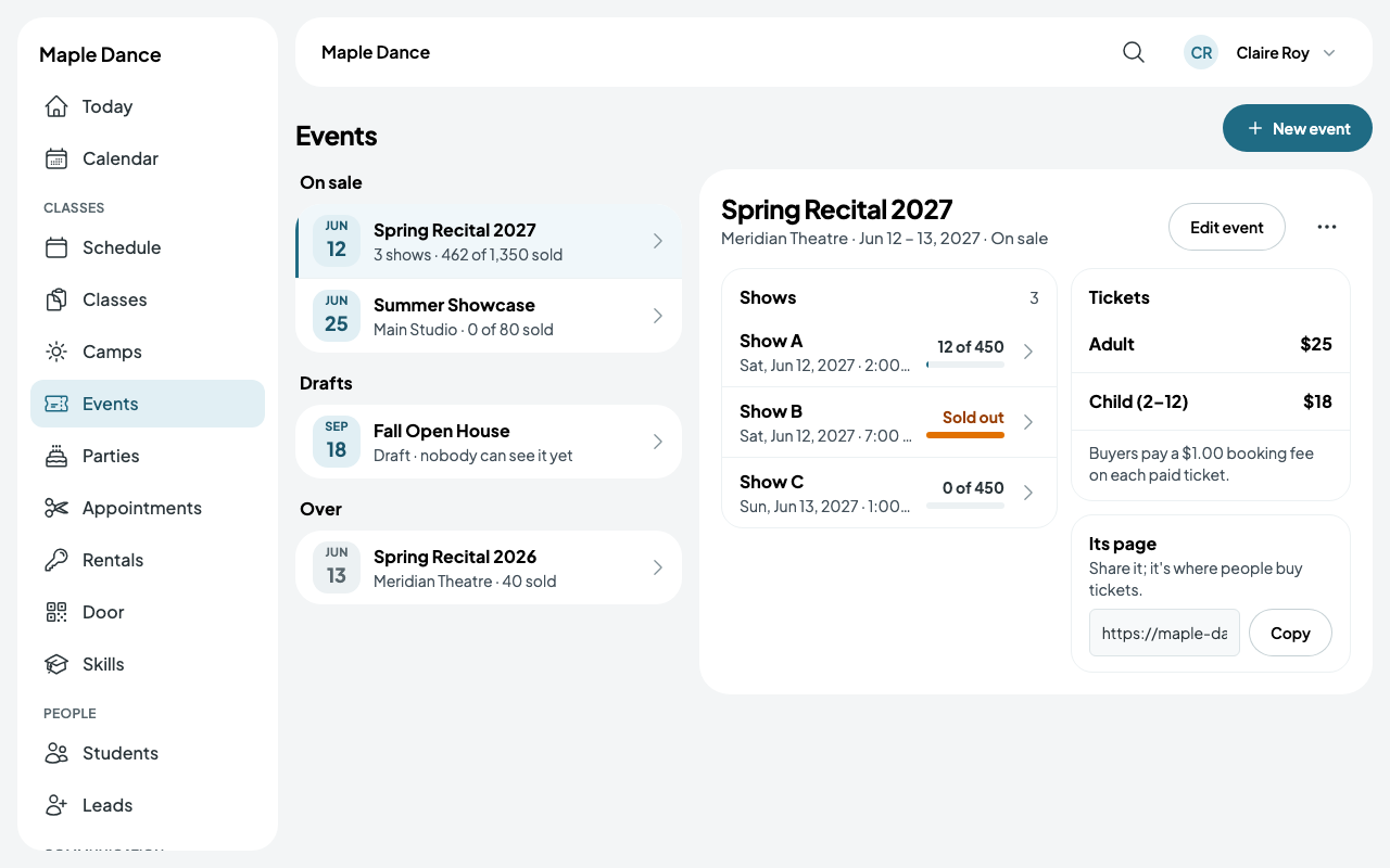 Spring Recital beside the list of events