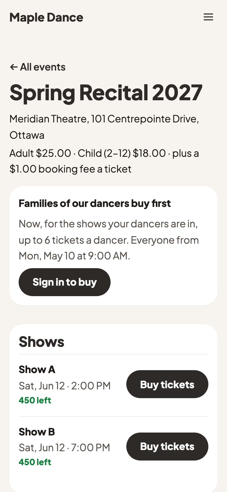 Families of our dancers buy first