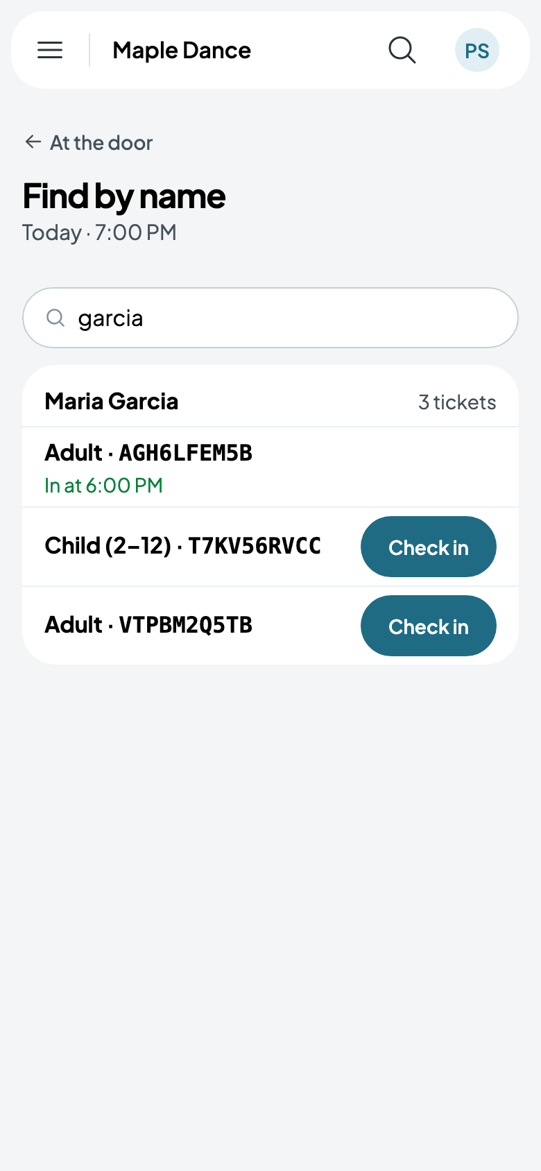 Maria's three tickets, one in
