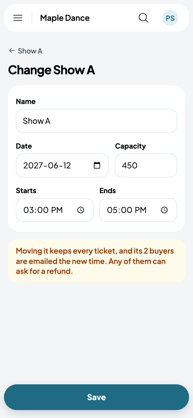 Show A an hour later