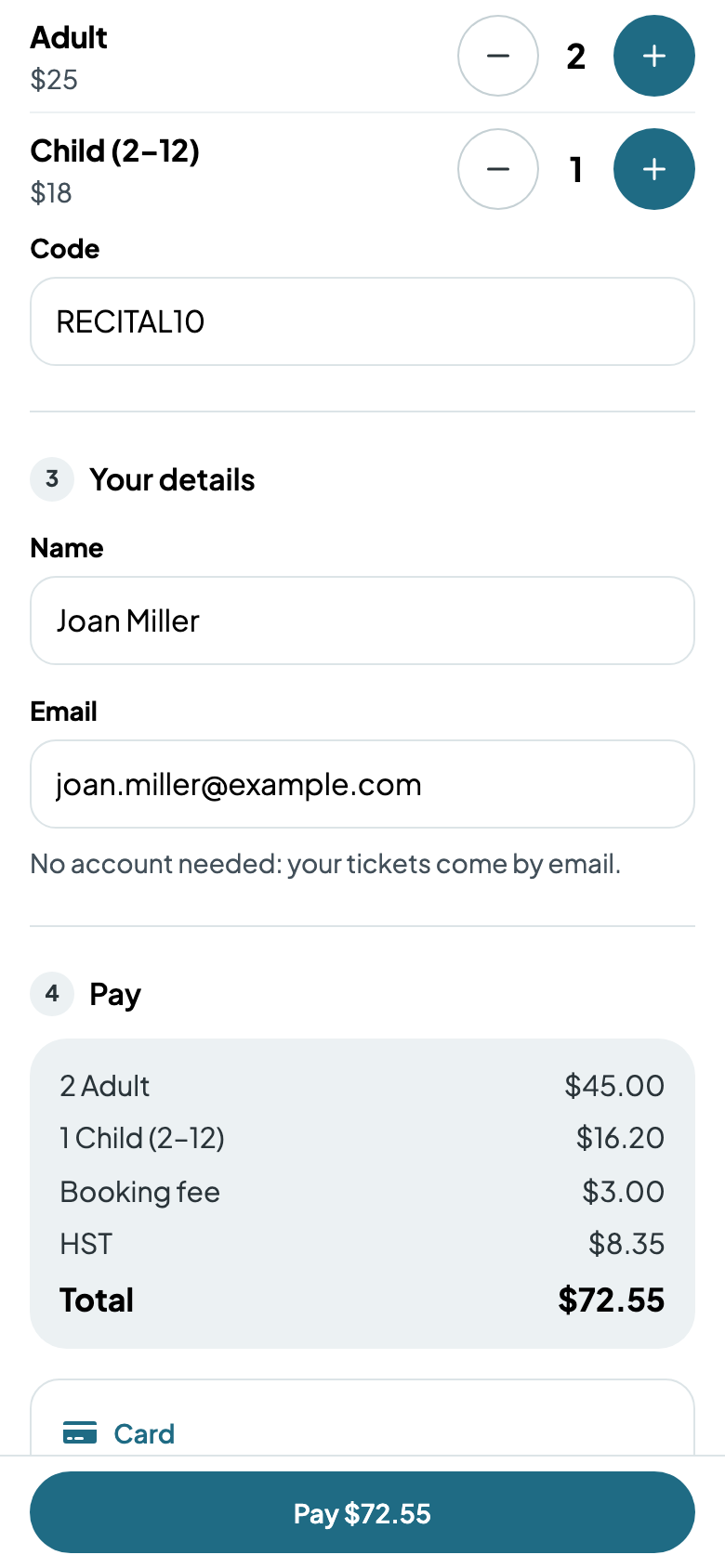 RECITAL10 at checkout: $22.50 an Adult