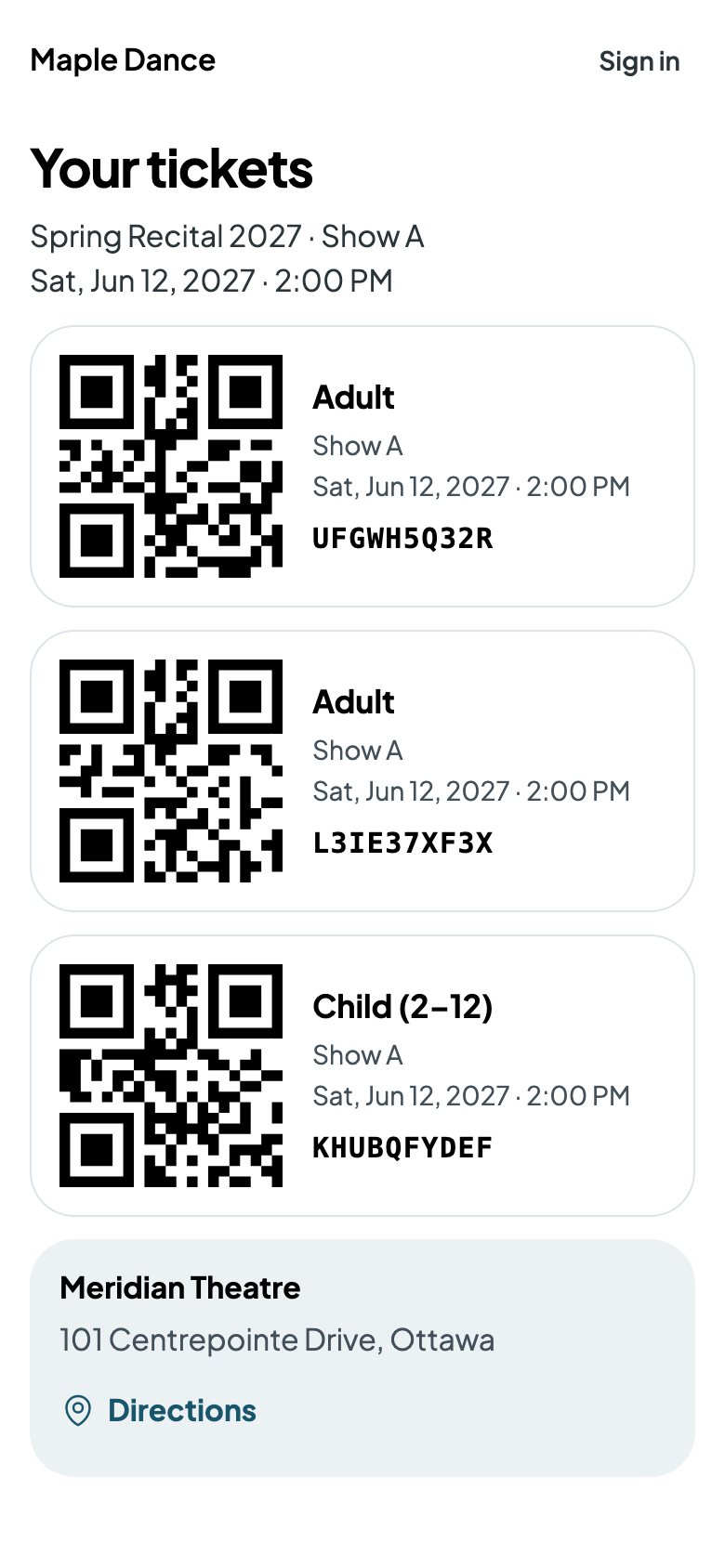 Joan's tickets, from her email