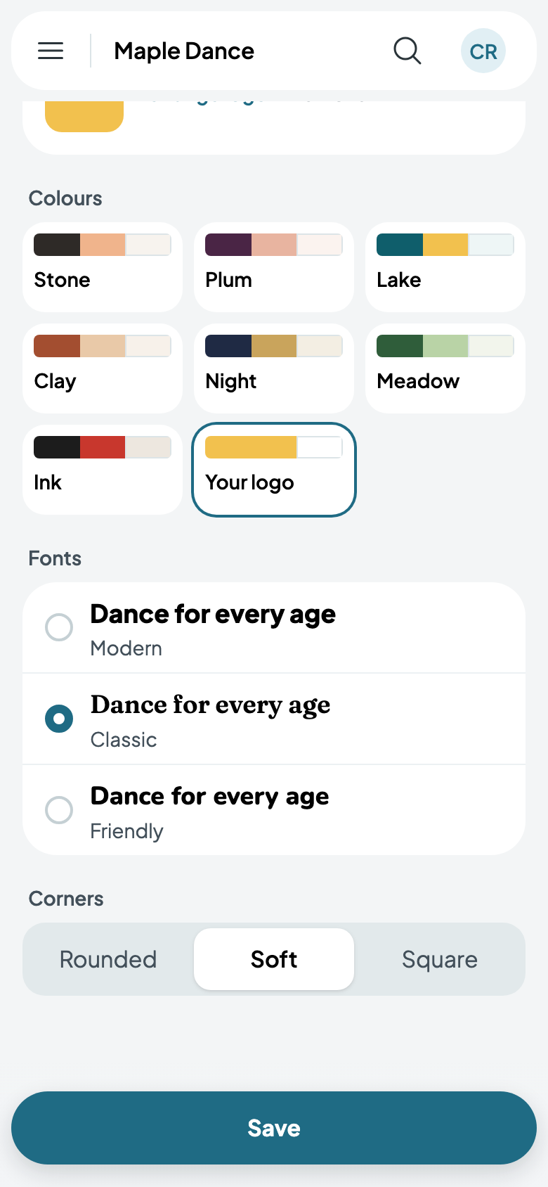 Your logo's colours, Classic and soft corners
