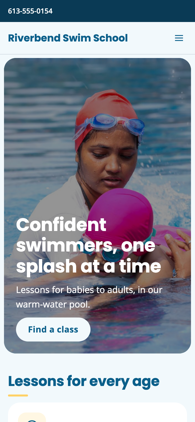 Riverbend Swim School on a phone