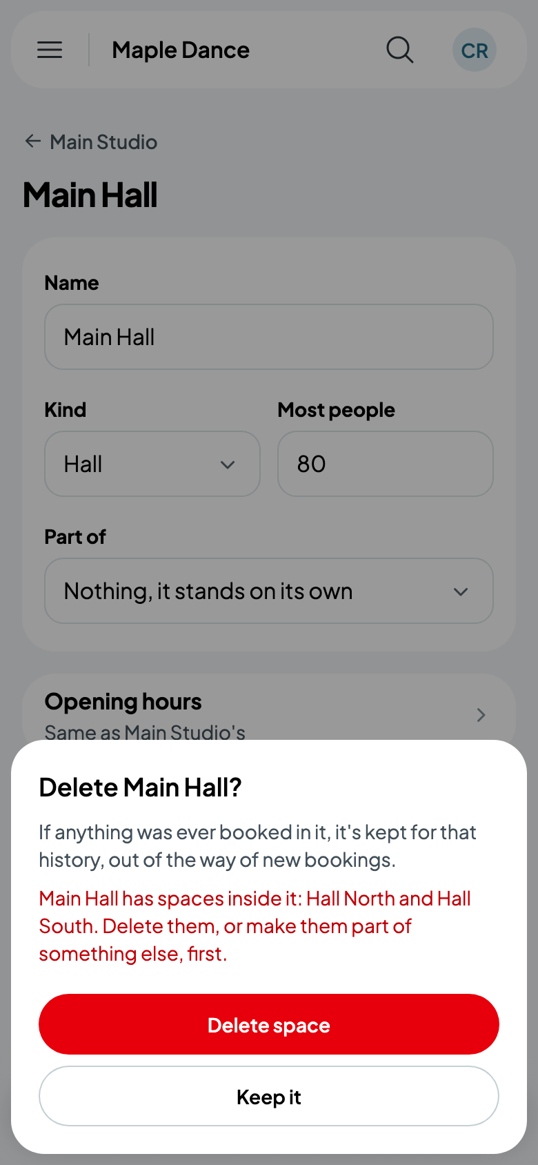 Main Hall can't go while its halves are inside it