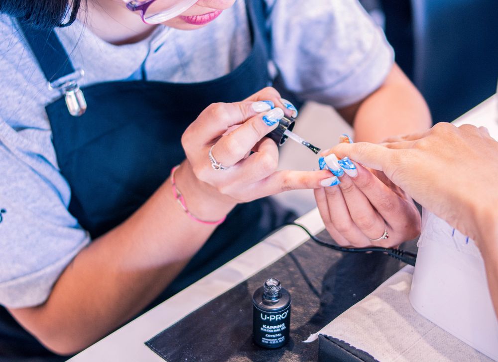 A manicure in progress