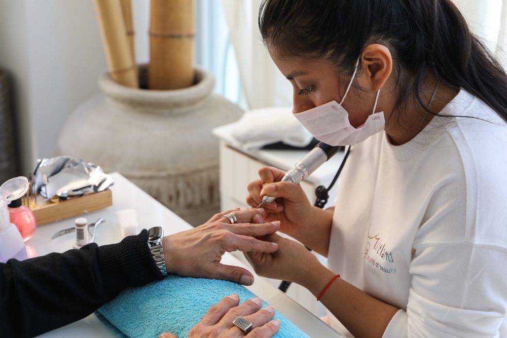 A manicure in progress